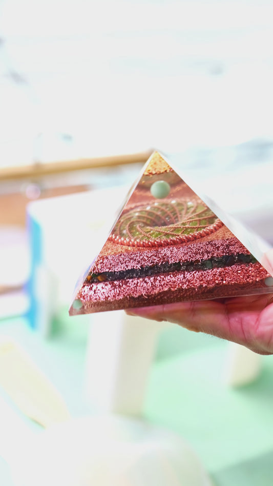 Wealth & Luck Orgonite Pyramid - Peridot & Citrine Torus